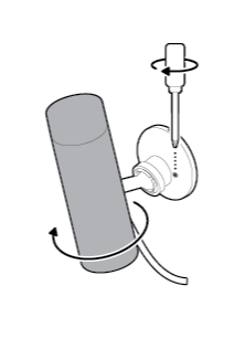 Illustration to show rotating the camera and tightening the security screw.