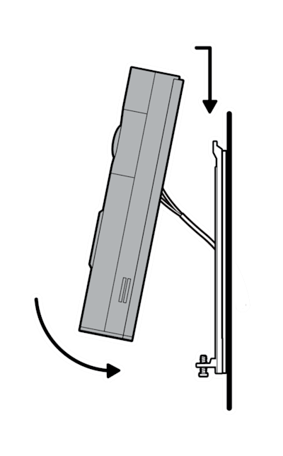 Illustration to show mounting the doorbell by hooking it over the bracket.