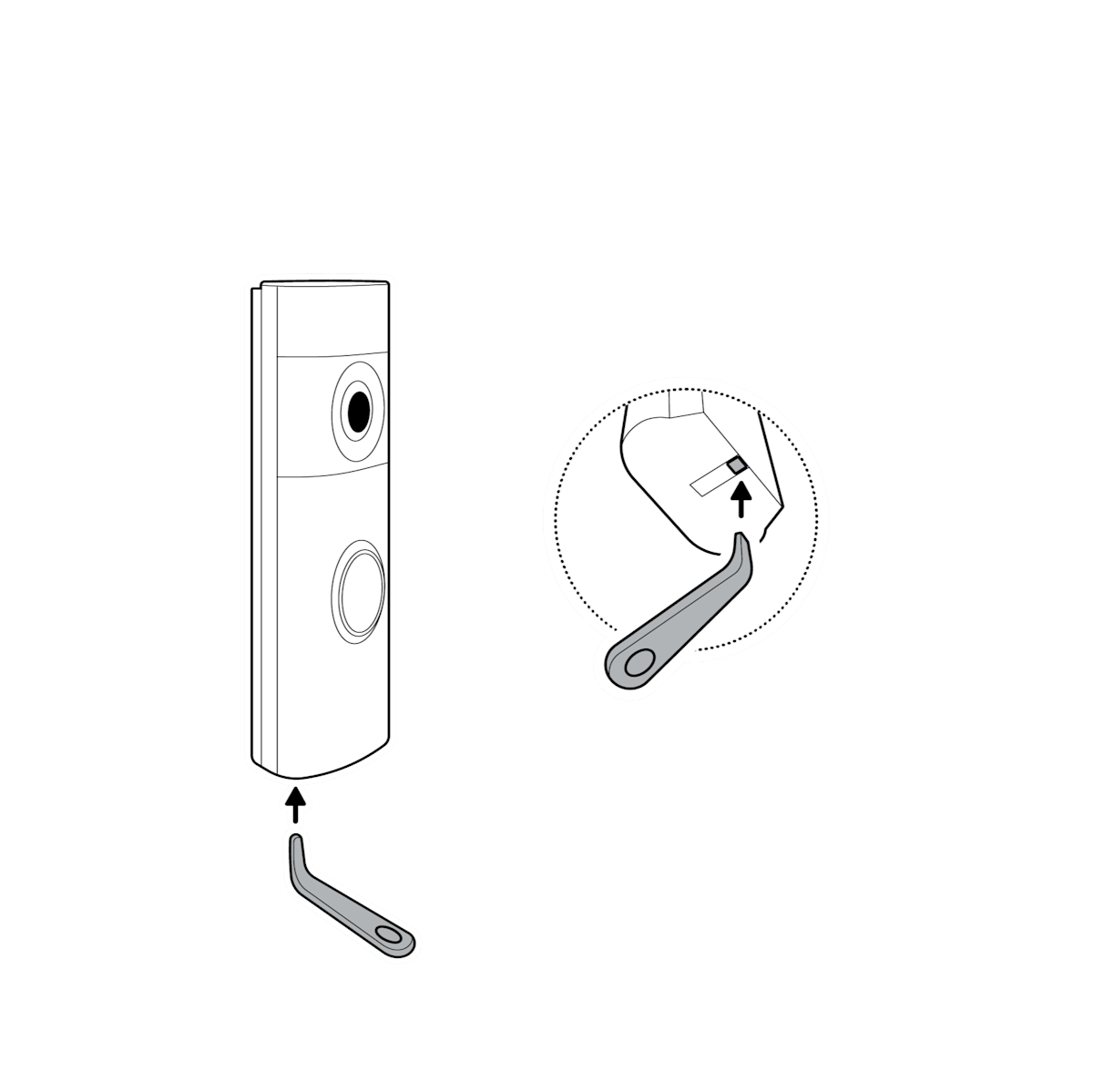 Diagram showing the use of the security tool to remove the faceplate