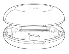 Side view of Smoke and CO Listener with a space between the cover and the base showing the battery compartment inside. 
