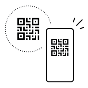 An illustration of a QR code being scanned on a smartphone.