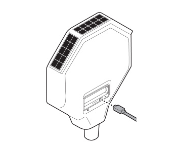 Illustration of a USB cable being plugged into the Ring Beacon to charge the battery.