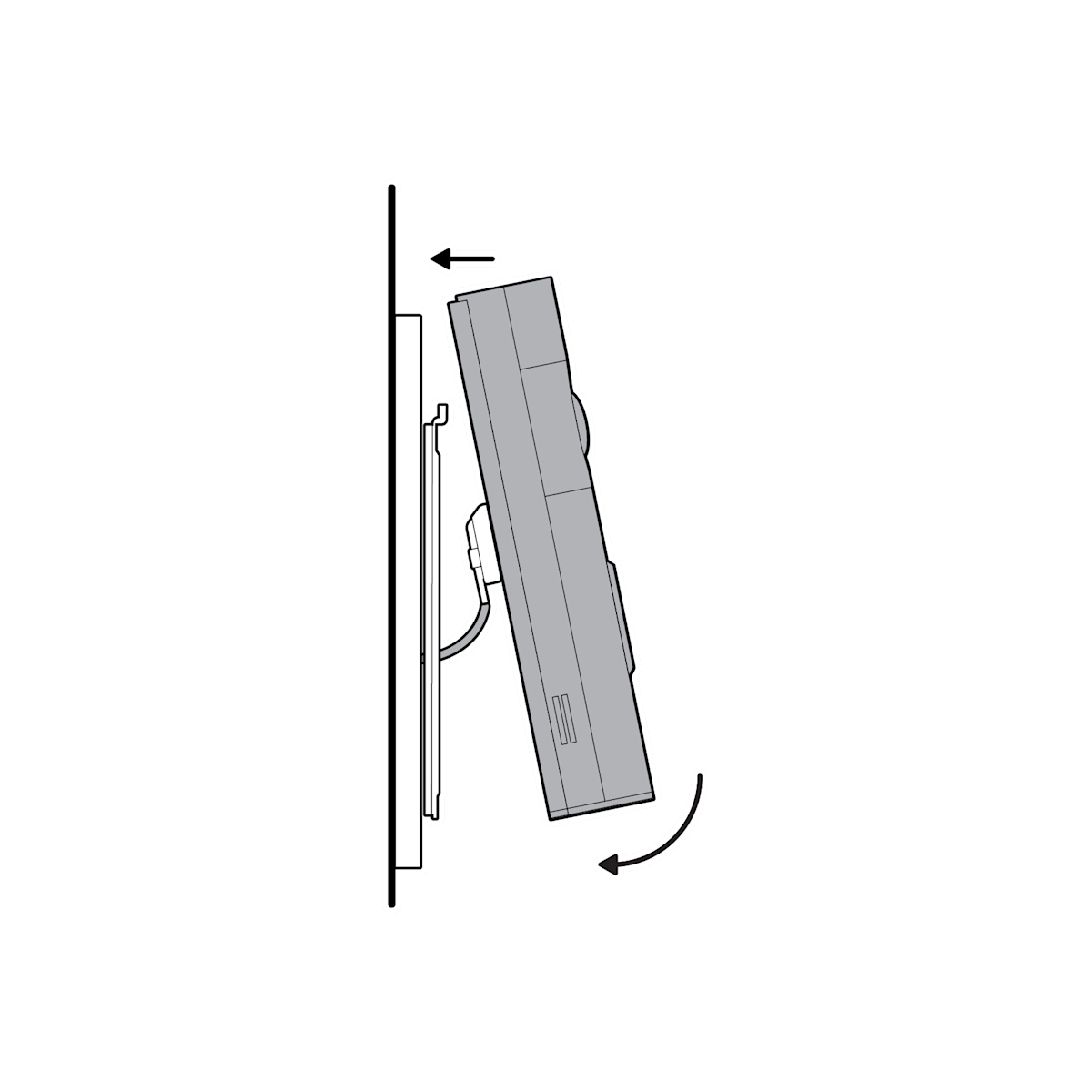 Arrows going forward and backwards to show the hook to mount on the doorbell 