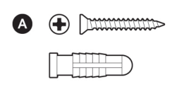 Illustration of the included hardware with mounting screw and wall anchor.
