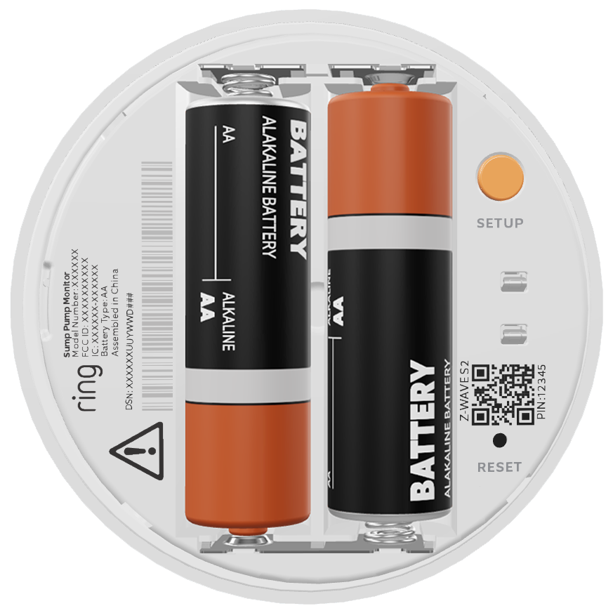 Image of the Sump Pump Monitor showing the battery bay and reset button.