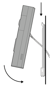 Illustration showing to mount the Battery Doorbell (2nd Gen) by hooking it over the bracket with the existing doorbell wires are attached. 