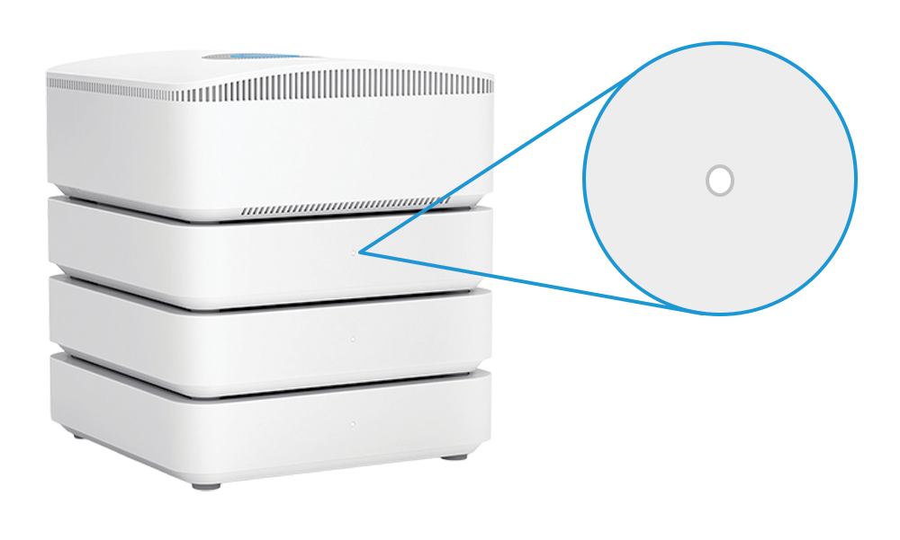 Stacked Ring Power Packs blue arrows to point towards the LED power indicators under a Ring Base Station.
