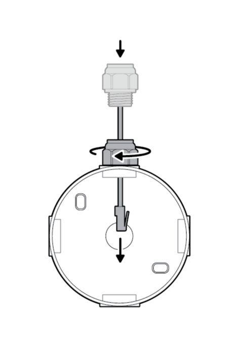 Illustration to show inserting the Ethernet cable through the knockout in the junction box.