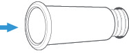 Illustration of large view peephole adapter included in the box with Peephole Cam, with a blue arrow pointing toward the opening on the adapter.
