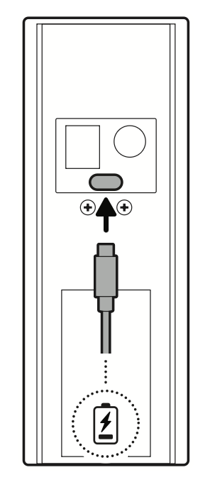 Illustration showing how to attach the USB-c power cable to charge the device. 