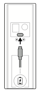 Illustration showing how to attach the USB-c power cable to charge the device. 