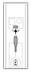 Illustration showing how to attach the USB-c power cable to charge the device.