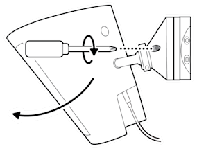 An illustration of the camera being tilted and the security screw being tightened.