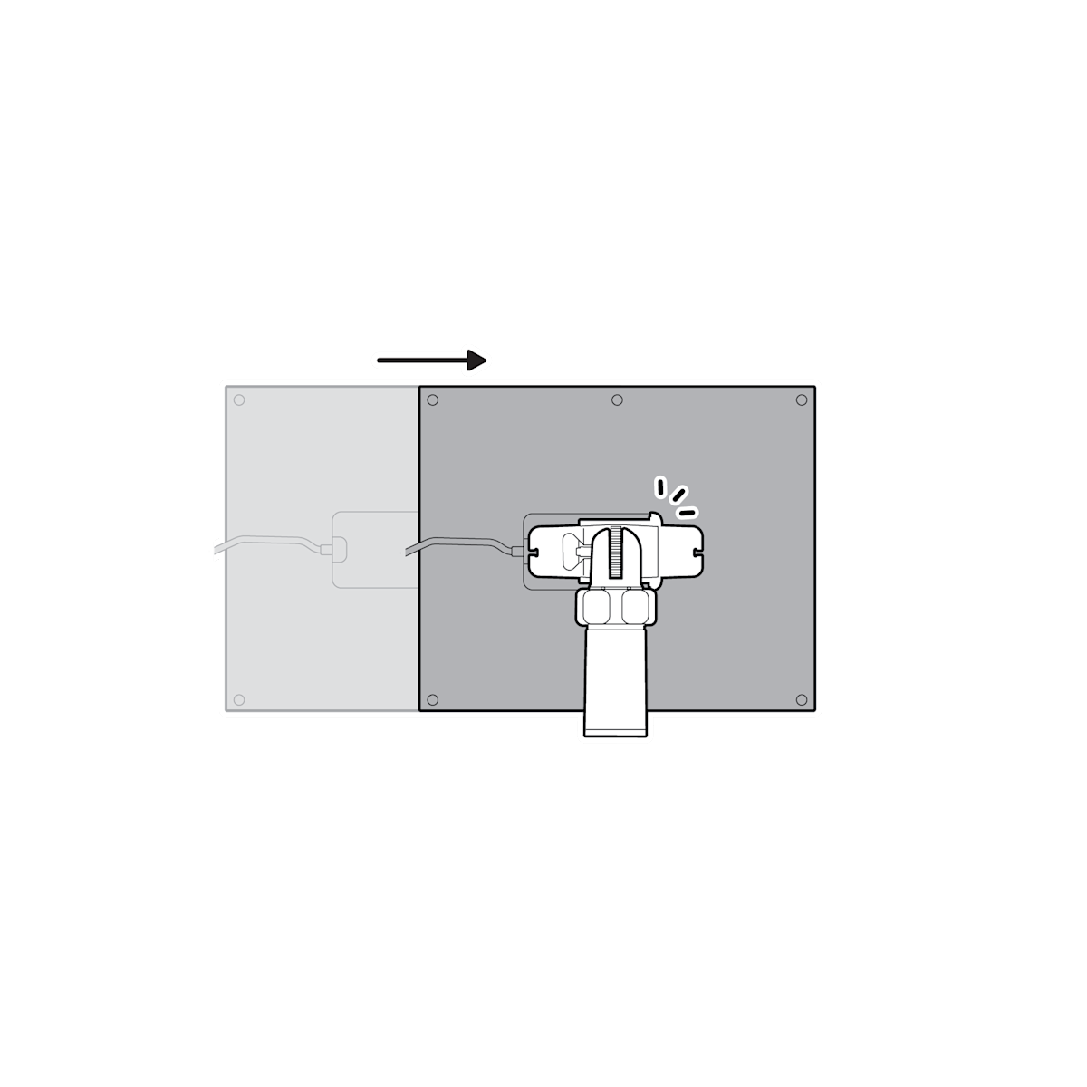 Arrow to pointing to the right to show the direction to lock in the Solar panel