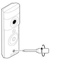 Line drawing of tool securing the security screw of the Ring device
