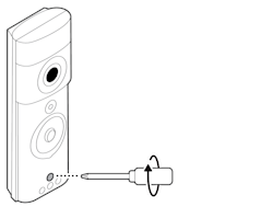 Line drawing of tool securing the security screw of the Ring device