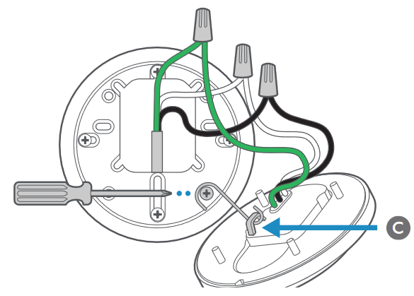  Illustration showing a machine screw installed temporarily to hold the S-hook to connect the wires, remove the screw after wires are connected.