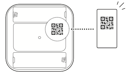 Illustration showing to scan the QR code on the Motion Detector to begin setup. 