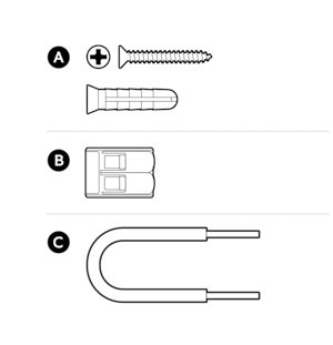 Illustration to show installation hardware and screws included.