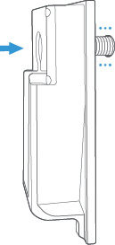 Arrow pointing toward door showing connecting Peephole Cam to screw coming out of door