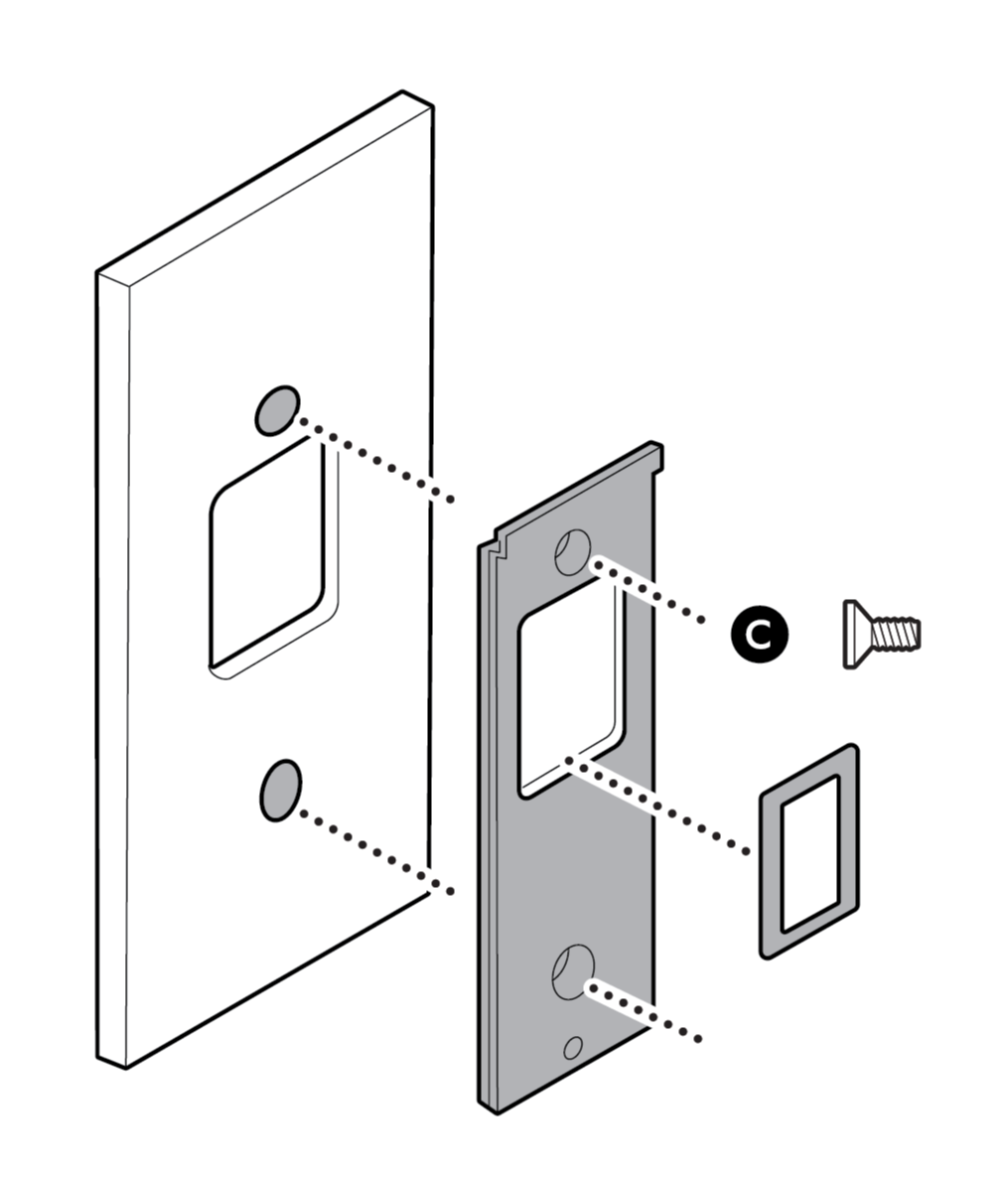 Illustration to show attaching a doorbell bracket over a Retrofit Kit.