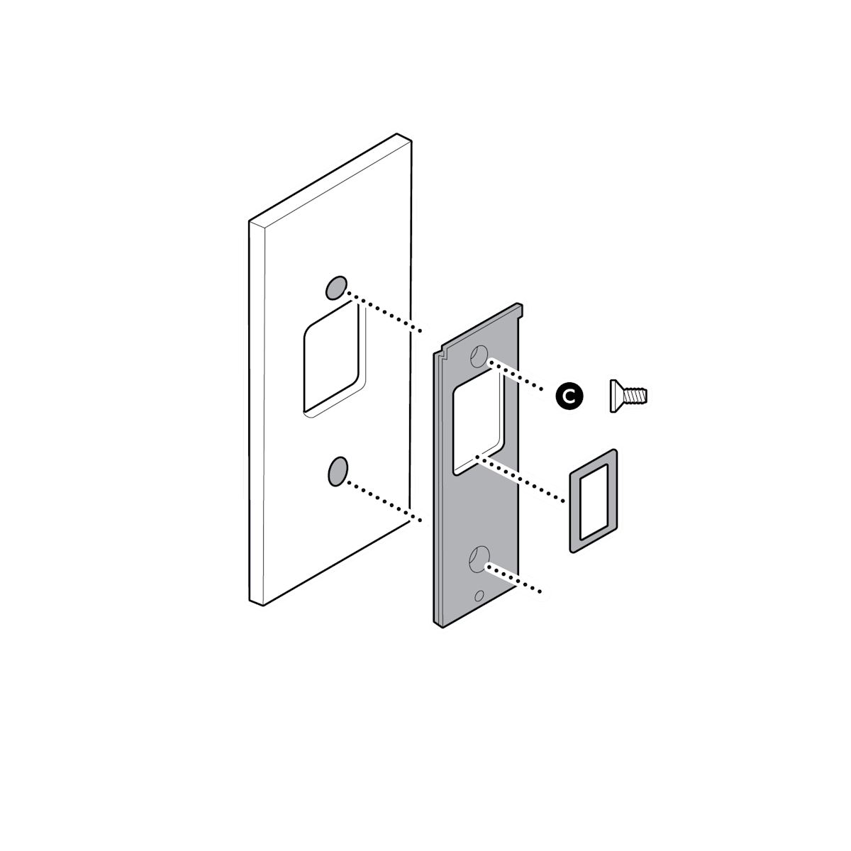Illustration to show attaching a doorbell bracket over a Retrofit Kit.
