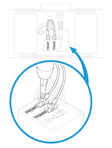 Illustration of a screw driver tightening the screws on the existing doorbell chime kit with the Jumper Cable installed.