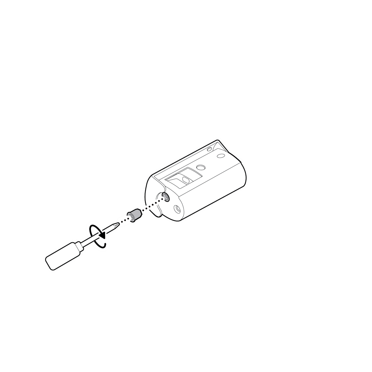 Illustration showing how to attach the screw cap to the bottom of your camera using a cross point screwdriver.