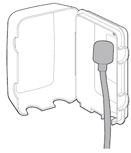Illustration showing the power cable being plugged into an outdoor-rated power outlet.