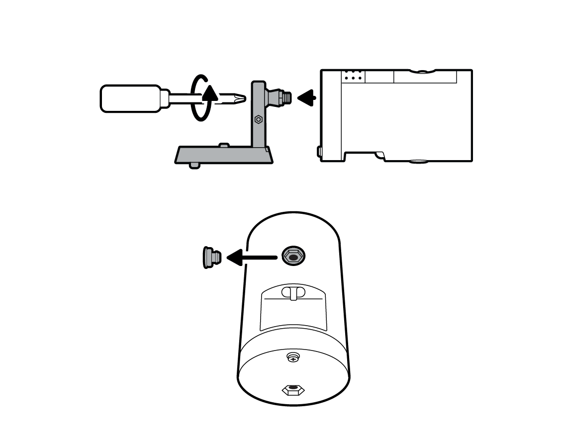 Illustration showing removal of native mount and rubber cap.