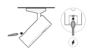 Illustration to show how to plug in the cable when installing your camera on a ceiling.