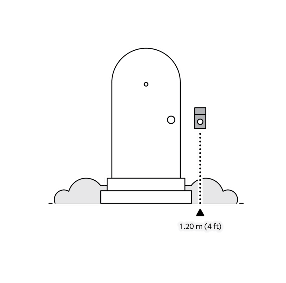 Illustration to show a door with a doorbell placed in the optimal location next to the door, 1.2 metres from the ground.