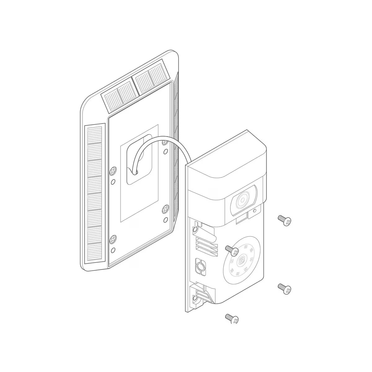 Illustration connecting Solar Charger to doorbell with a built-in battery.