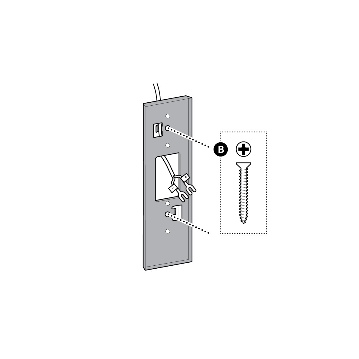 Illustration showing the B screws to secure the mount 