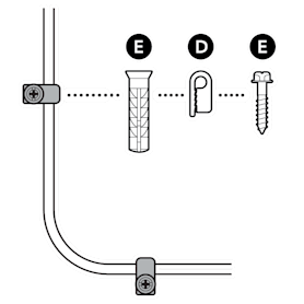 An example of the provided screws and anchors for installing the power cable screws on a wall.