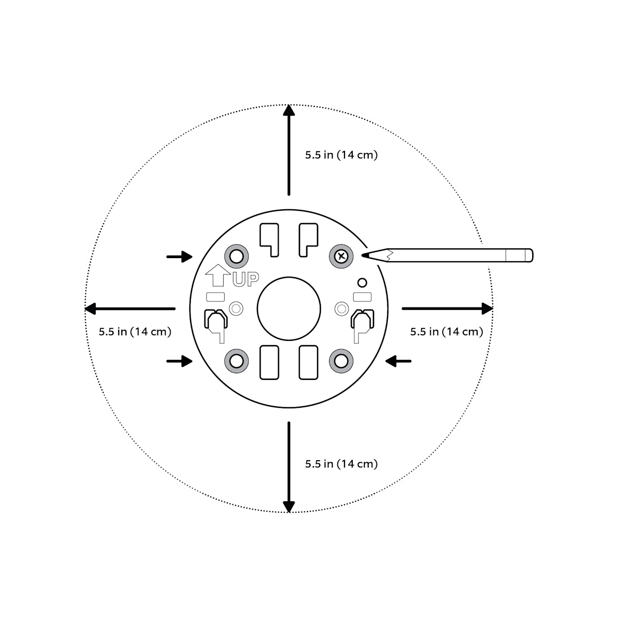 Wall template with measurements and pencil