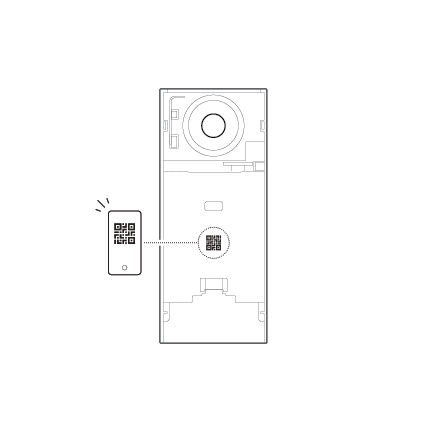 Illustration of scanning the QR code on the Peephole Cam 2K.