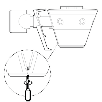 An illustration of the mounting screw on the lower bottom of the device being tightened after it is installed on the mount.