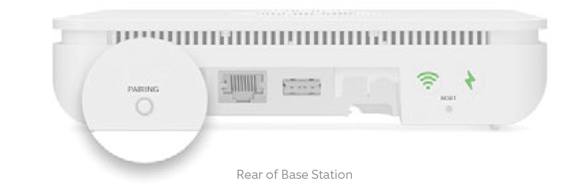 Rear of Ring Alarm Base Station showing the pairing button