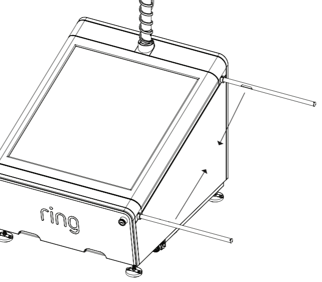 An illustration of aluminum tubes being inserted from the sides into the frame of the Mobile Security Tower.