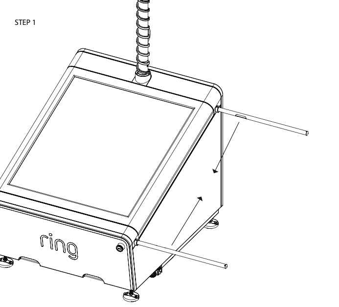 An illustration of aluminum tubes being inserted from the sides into the frame of the Mobile Security Tower.