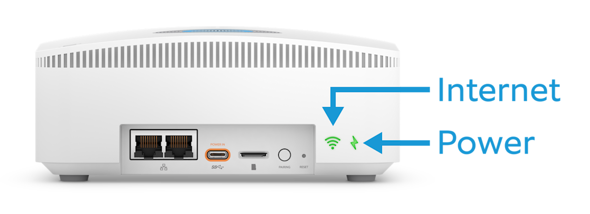 Rear view of the Ring Alarm Pro Base Station showing the internet and power LED lights