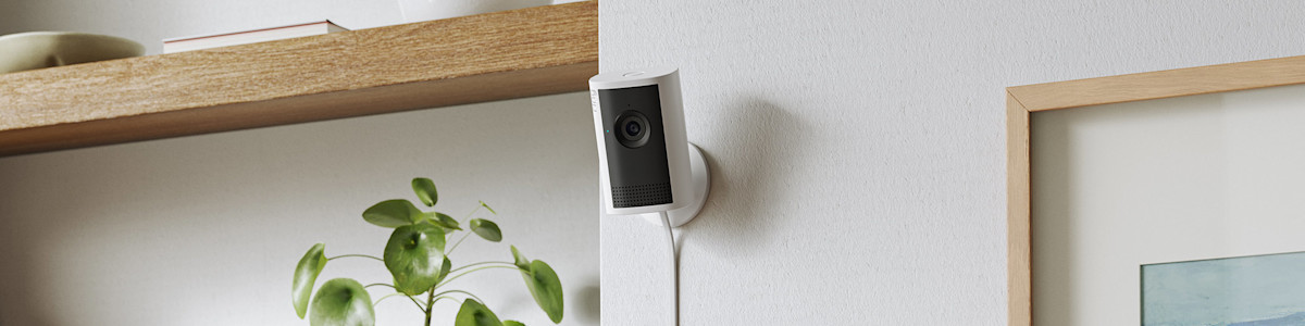 Ring Indoor Cam Plus mounted inside of a modern home.