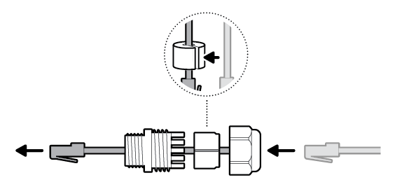 Illustration to show threading the Ethernet cable through the cable gland