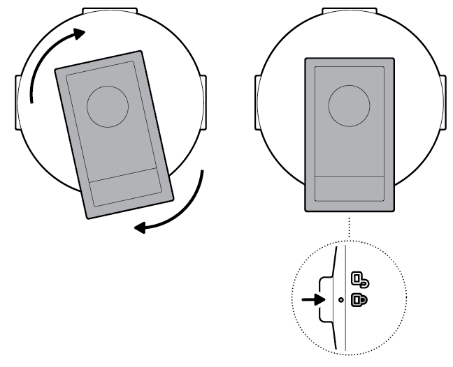 Illustration to show turning the camera until it locks into place.