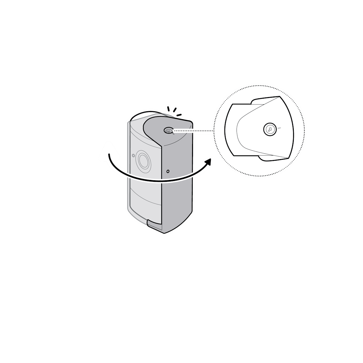 Illustration showing how to uncover the camera by sliding the lens cover to the unlocked position until you feel a click.