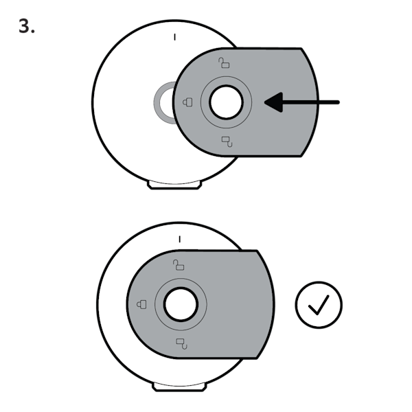 Pushing the top of the privacy cover onto the top of the Ring Indoor Camera second generation until it clicks into place.