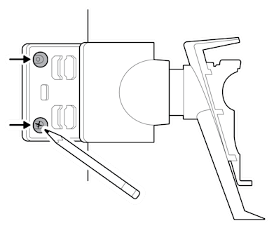 An illustration of screw holes being marked with a pencil, using the mounting plate as a guide.