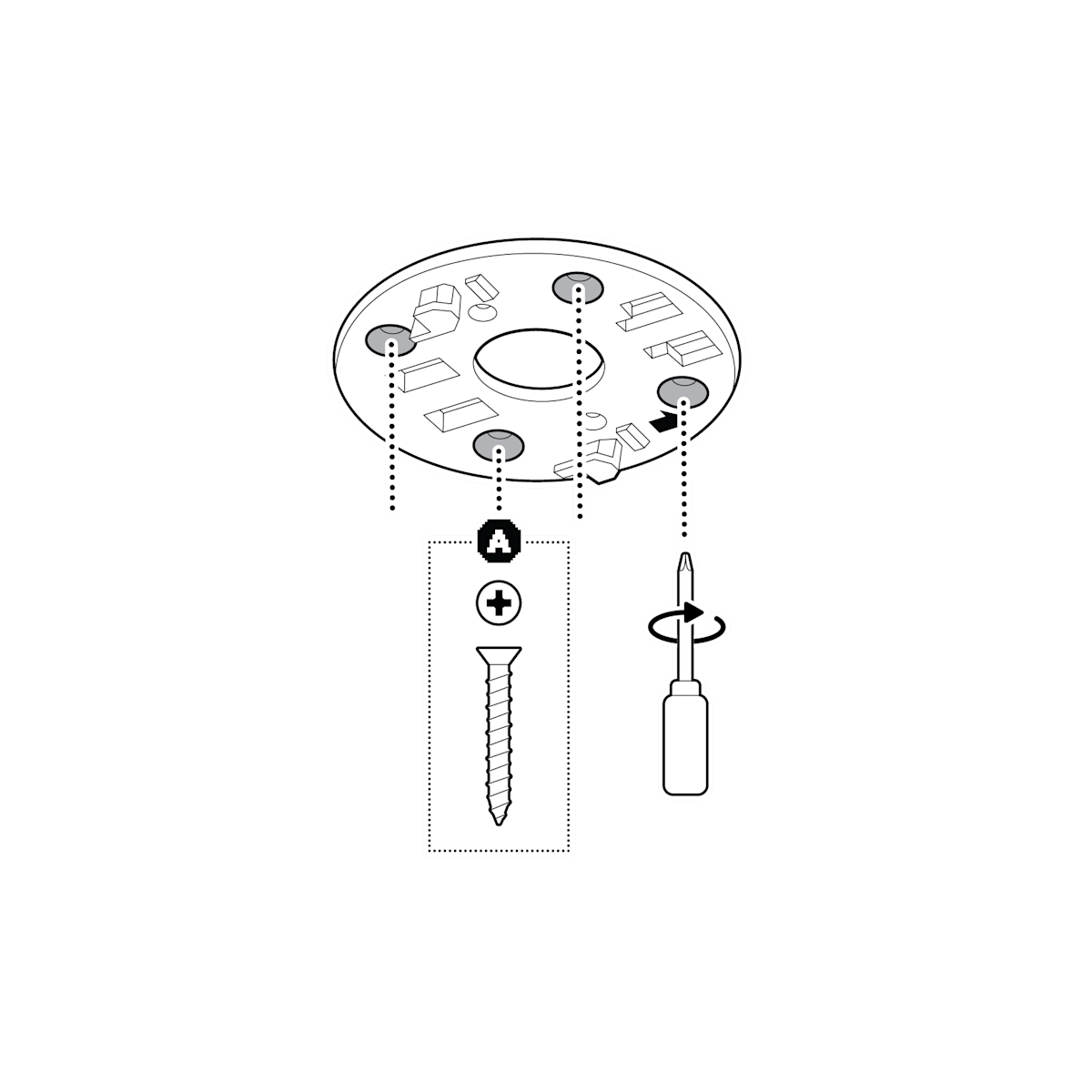 Mounting plate with the UP arrow pointing toward the viewing direction