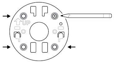 An illustration of screw holes being marked with a pencil, using the mounting plate as a guide.